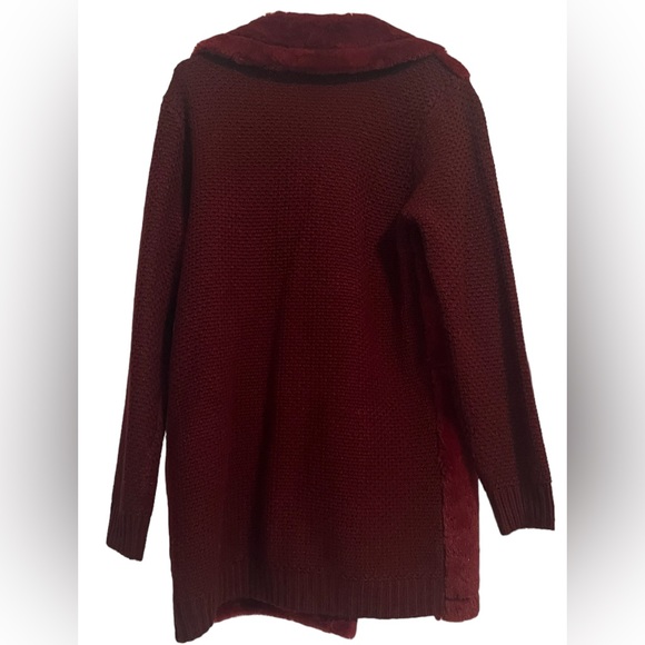 12Th Heart Women’s Y2K Long Line Faux Fur Burgundy Sweater/Jacket L Academia - Picture 2 of 11
